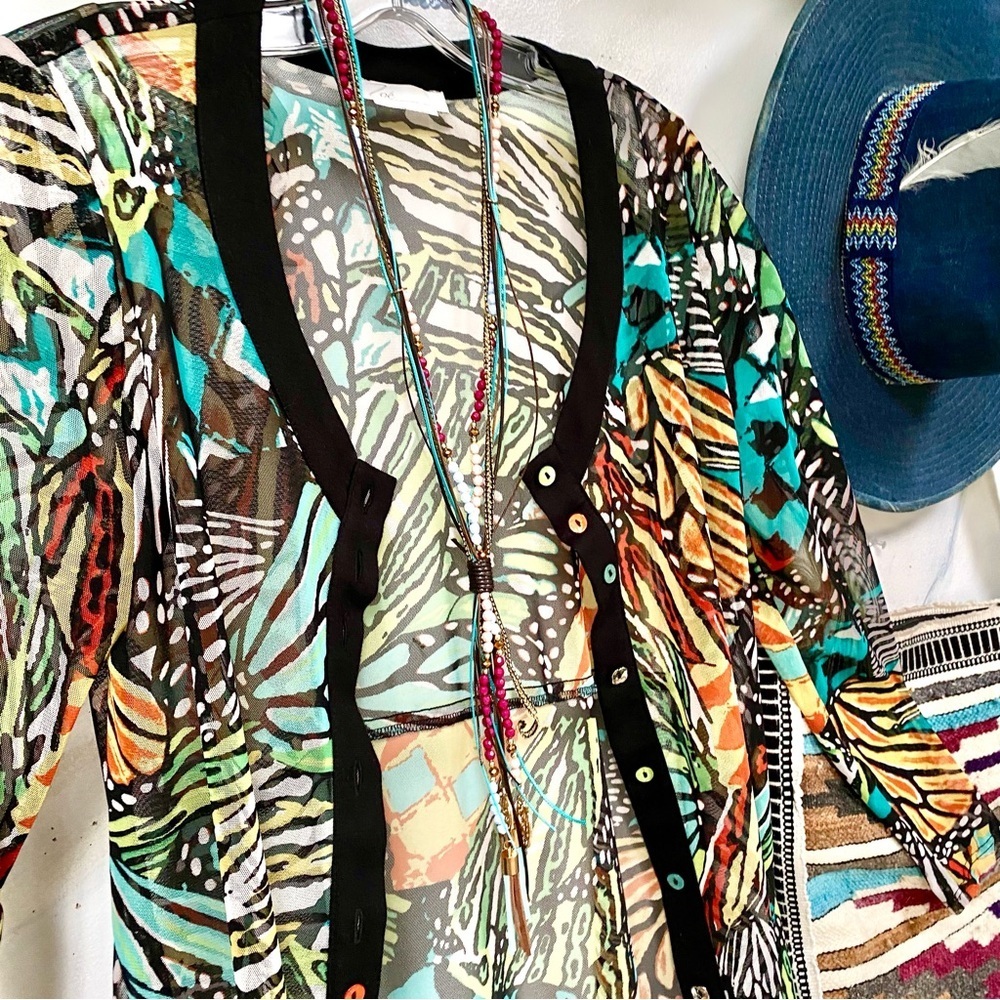 Butterfly cardigan boho semi sheer gem w resort vacay cruise vibe - Picture 7 of 16